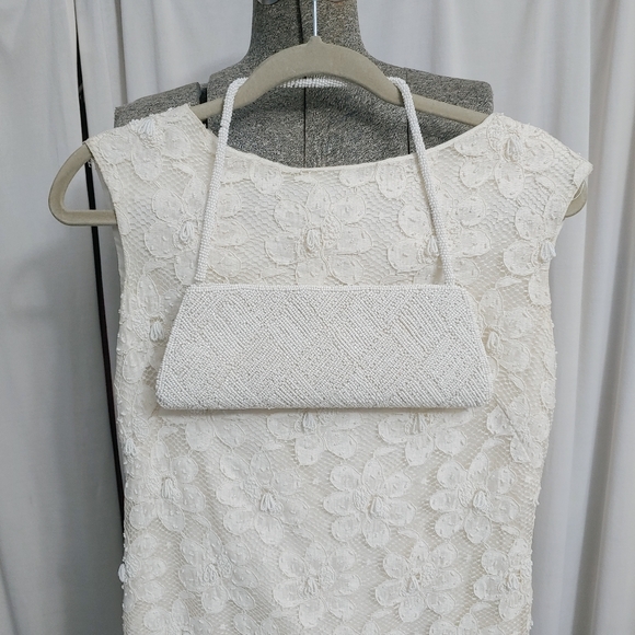 1960S VINTAGE White beaded- lace dress& accessorie - Picture 12 of 16